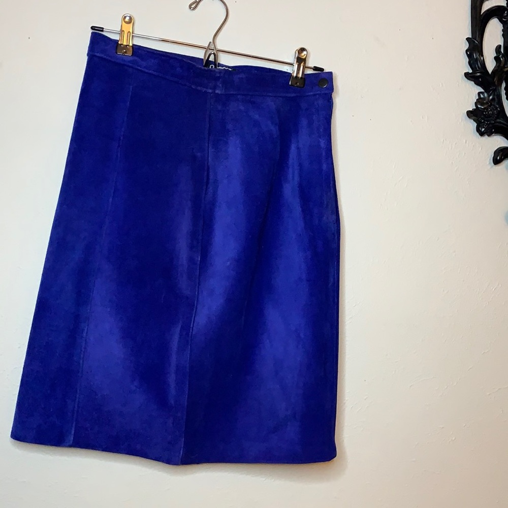 Vintage Royal Blue 100% Leather Skirt